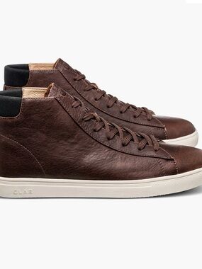 Nordstrom Clae Men's Dark Brown Leather High-Top Sneakers with White Sole